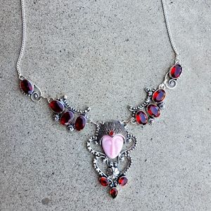 New Garnet & Ametrine Goddess Face 925 Silver Necklace.